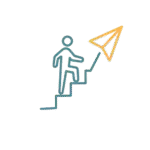 Person climbing stairs with paper airplane