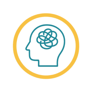 Brain illustration within a circle