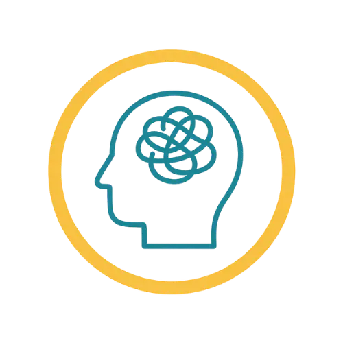 Brain illustration within a circle